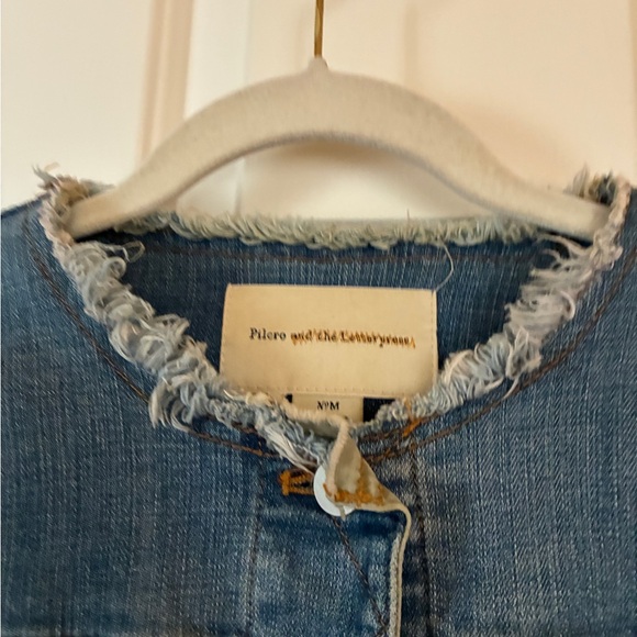 Anthropologie Pilcro & Letterpress Women's Ruffle Green Denim Jean Jacket Sz M - Picture 8 of 8